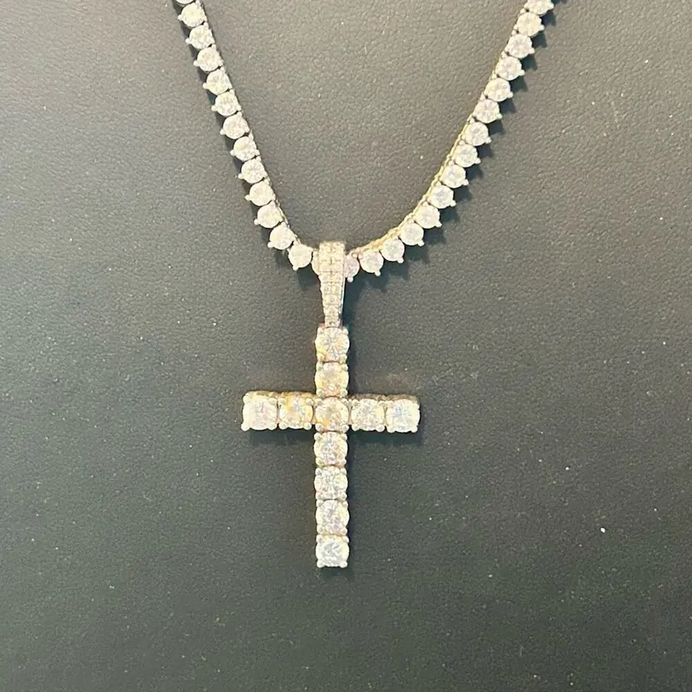 Pres Gold Presidents Tennis Chain CZ stones rhinestones Cross Pendant 20”. #A81